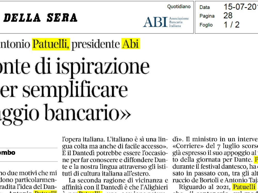 Dantedì: intervista al Corriere della Sera del Presidente Patuelli